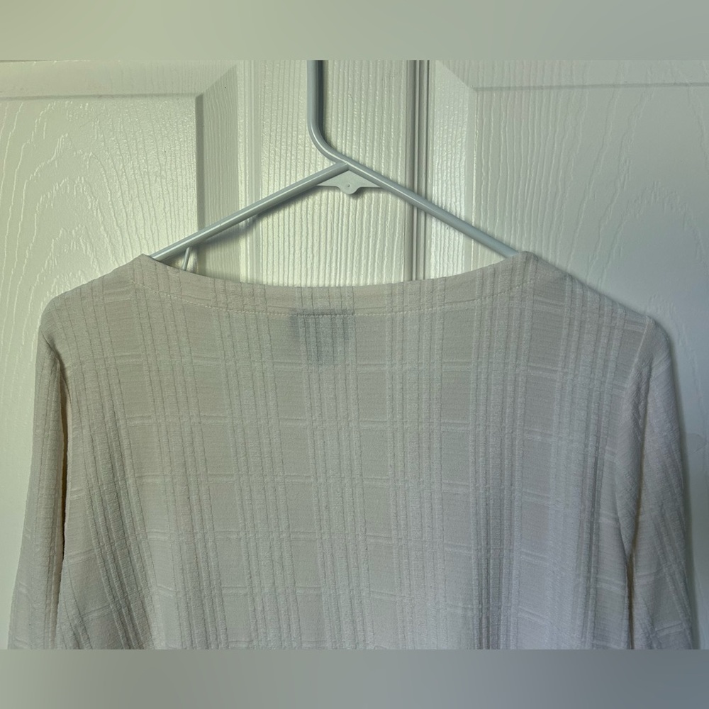 J. Jill Ivory Textured 3/4 Sleeve Boat Neck Tunic Blouse Size Large - Picture 4 of 15